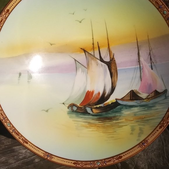 Vintage Hand Painted Nippon Morimura pedestal bowl with two handles and Moriage - Picture 14 of 16